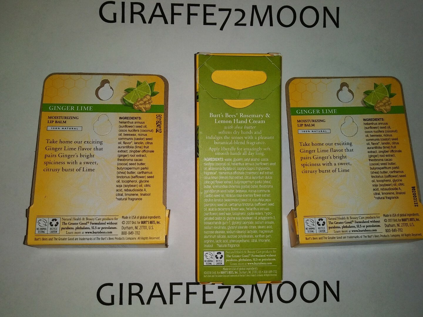 NEW BURT'S BEE 1 ROSEMARY LEMON HAND CREAM & 2 GINGER LIME LIP BALM