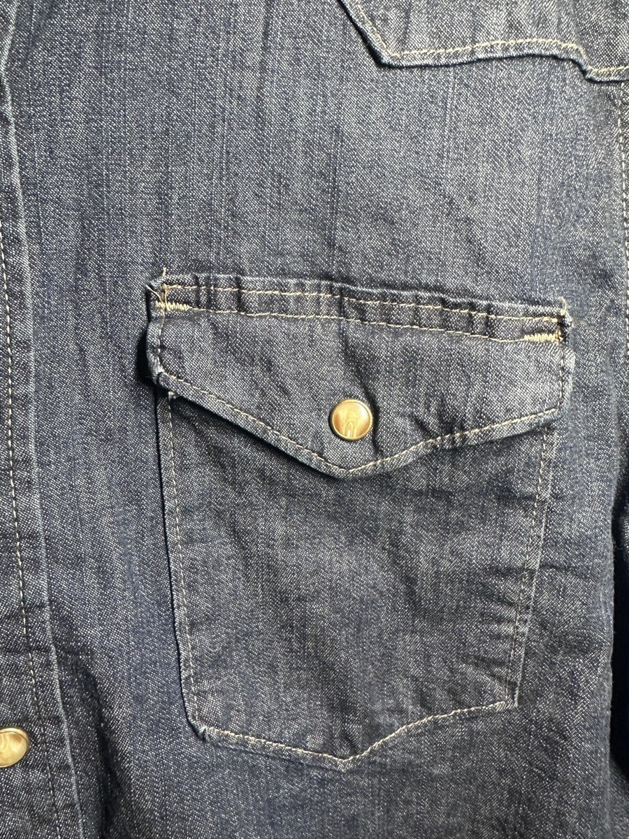 Wrangler Men's Small Pearl Snap Jean Denim Long Sleeve Shirt