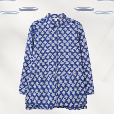 Ex White Stuff Damen Langarm Longline bedrucktes Shirt in blau geblümt (Defekt)