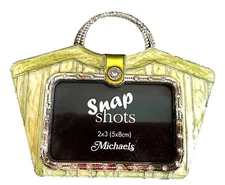 Bejeweled Green Enameled   Mini Handbag Purse Shaped Picture Frame 2" X 3"