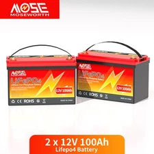 2X 12V 100AH LiFePO4 Lithium Battery 15000+ Cycles 100A BMS Solar Off-grid RV