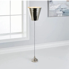 Image of Modern Polished Nickel Metal Pendant Ceiling Light, Silver, Round Shade, 1 Light