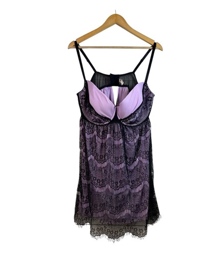 Cacique Black/ Purple Lace Intimate Lingerie Babydoll Sleepwear Plus Size 22/24