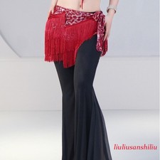 Lady Leopard Print Belly Dance Skirt Wrap Dancewear Costume Hip Scarf Tassle New