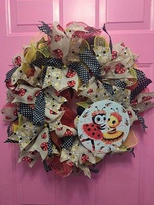 Handmade Bumlebee And Ladybug Wreath For Front Door