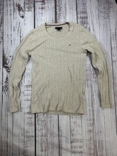 Tommy Hilfiger Jumper Women Medium White Cable Knit Sweater Crew Neck Size M