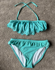 Gymboree Girls 2-Piece Halter Bikini Swim Set Turquoise Lined Size L 10-12