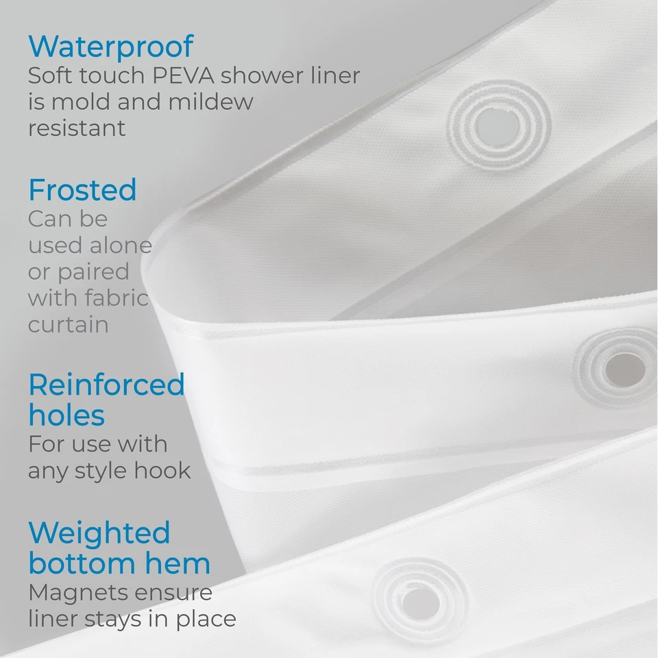 Cortina de Ducha Blanca Escarcha 72X72 Elegante Diseño Resistente a Moldes Repelente al Agua Foto 3 de 4