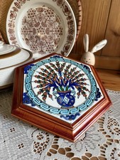 Vintage Wood Tiled Trivet or Wall Art Farmhouse Cottage Kitchen Floral Bouquet