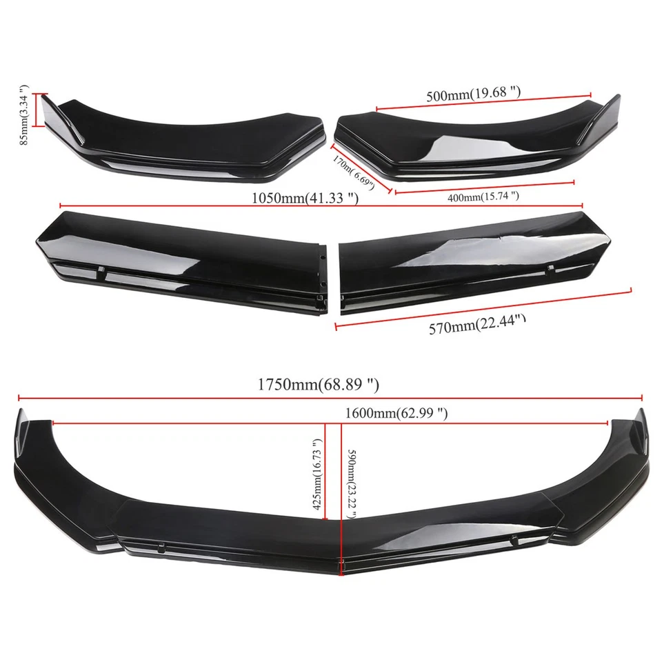 For Infiniti FX35 FX45 Q60 Q50 Gloss Black Front Bumper Lip Splitter Spoiler Kit - Imagem 2 de 4