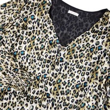 Leopard Print Blouse Womens 18/20 Metallic Accents V-Neck Mob Wife Glam Dopamine