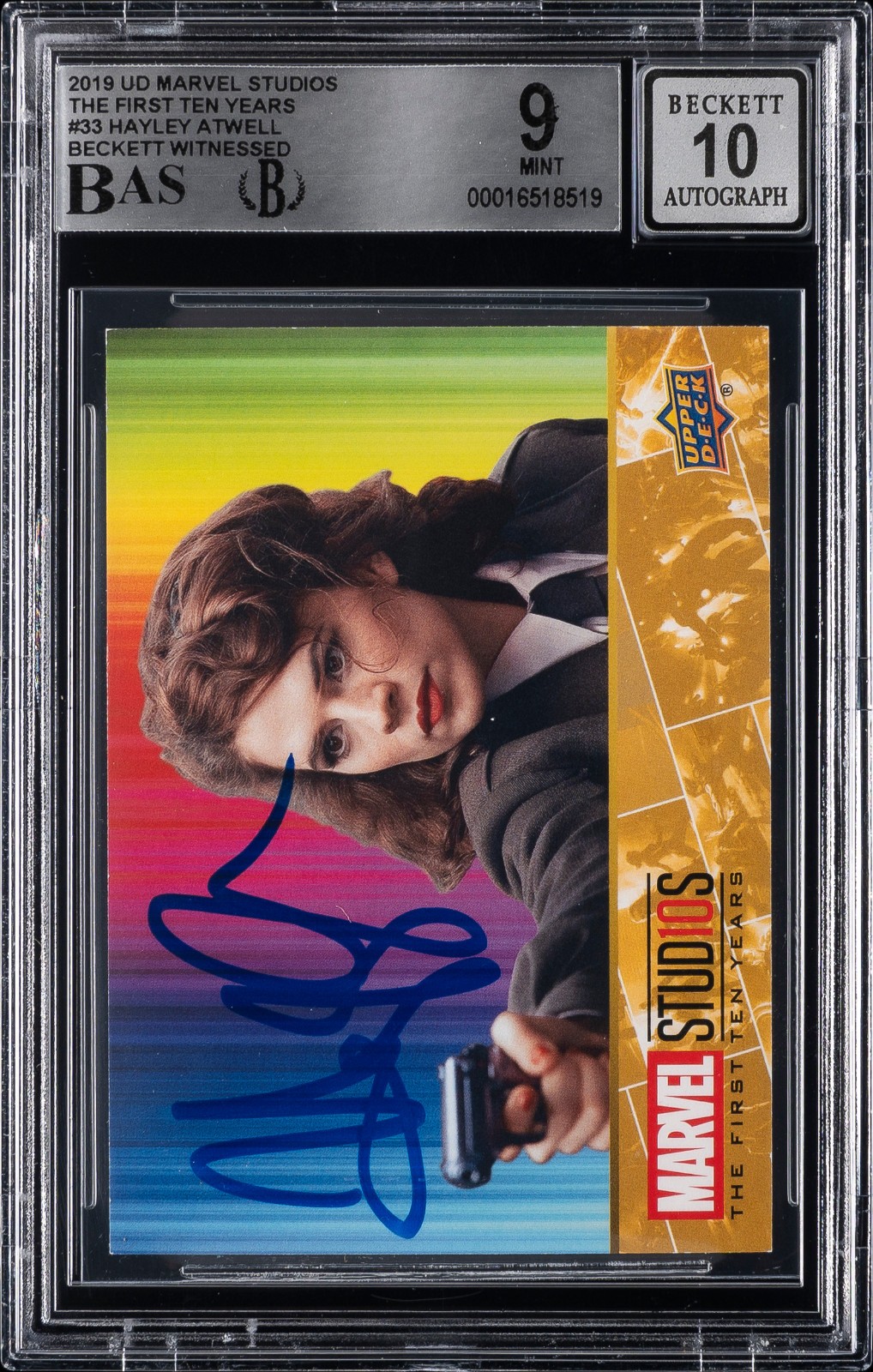 2021 Upper Deck Marvel Studio #33 Hayley Atwell BGS 9 BAS 10 Auto Witnessed view 3