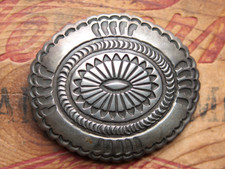 Vintage Hand Made Sterling Silver Native American Stamp Work Belt Buckle
