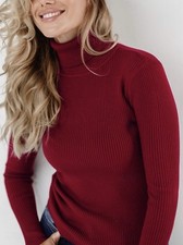 Red Ribbed Turtle Neck Long Sleeves knitwear For women