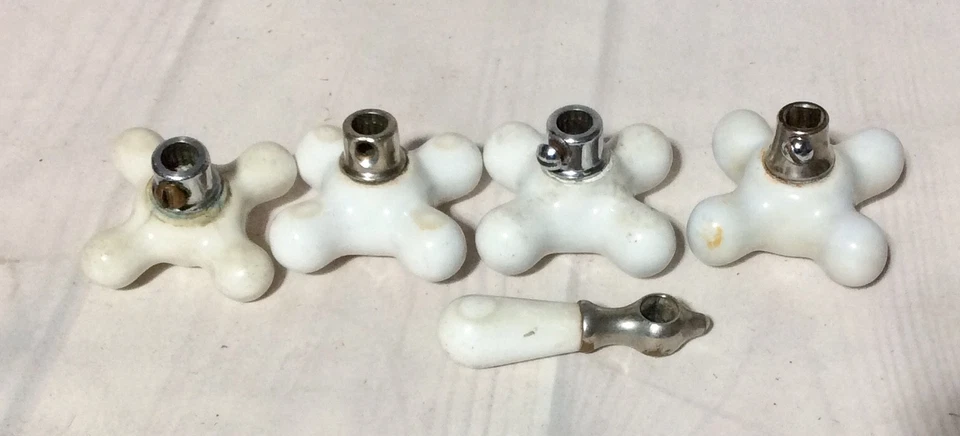 💧🚿 Lot of 5 Vintage Porcelain FAUCET HANDLES Sink Knobs Hot Cold Waste 💧🚿 - Image 2 of 2