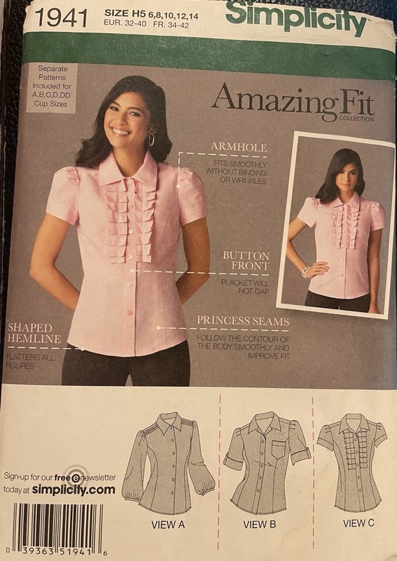 SIMPLICITY Pattern 1941 Amazing Fit Blouse 3 Unique Sleeve Styles (size 6–14)
