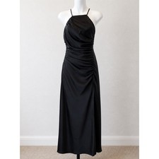 ASTR The Label Halter Satin Maxi Dress Womens S Black Ruched Side Slit Formal