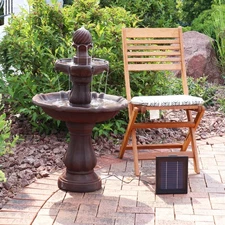 Resin Outdoor 2-Tier Solar Water Fountain with Battery - Rust by Sunnydaze