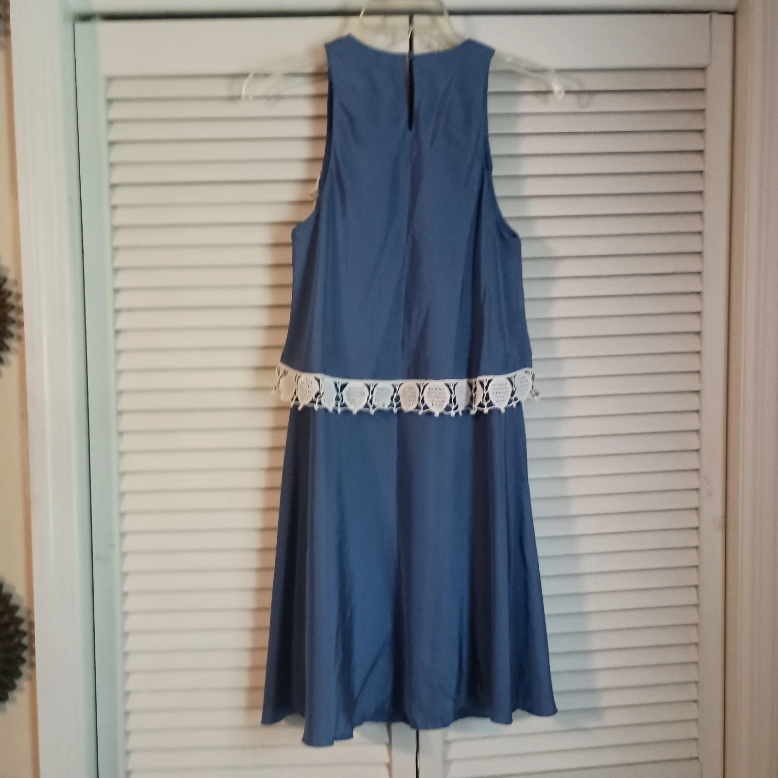 Abito Tory Burch Amanda pizzo orlo smanicato seta Hudson blu taglia 4 lunghezza ginocchio