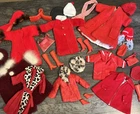 Vintage 11.5 Doll Size Coat Lot with Accessories - Boots Purse Hat - Red