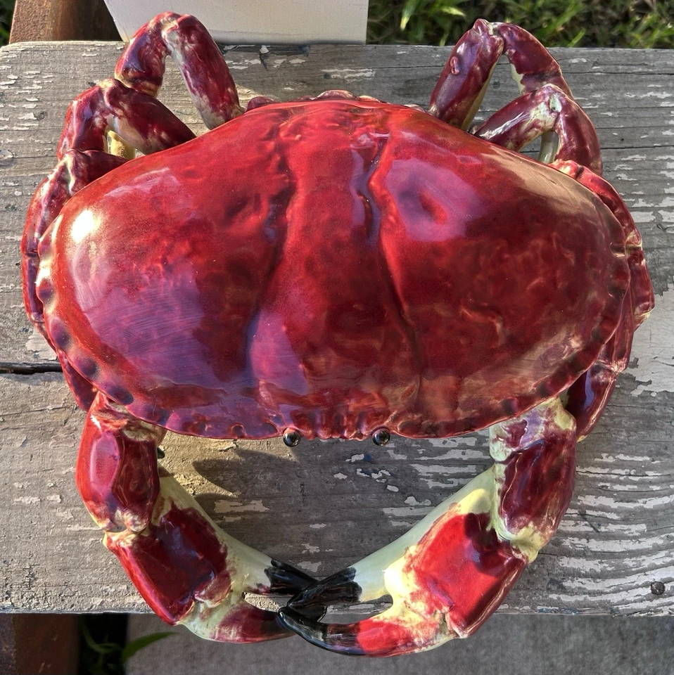 Mayólica francesa Palissy Ware de colección de los años 50 forma de cangrejo puré con tapa Foto 3 de 4