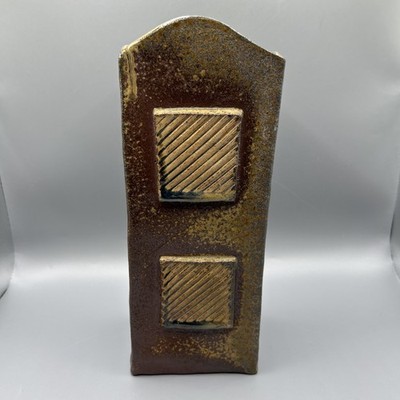 MCM Art Pottery Slab Vase with A Drip Glaze 9.5 T x 3.5 W x 3 D, Artist Signed