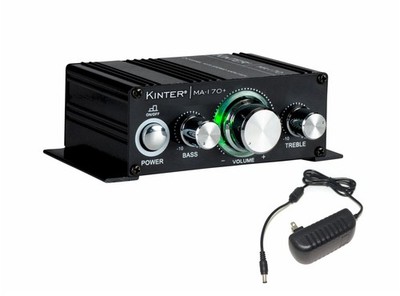 2-Channel 18W Mini Amplifier with Bass Treble RCA Input & 12V Power Supply