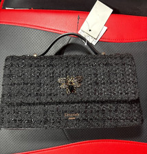 Dune London Black Handbag Crossbody Fabric Faux Leather Gold Hardware