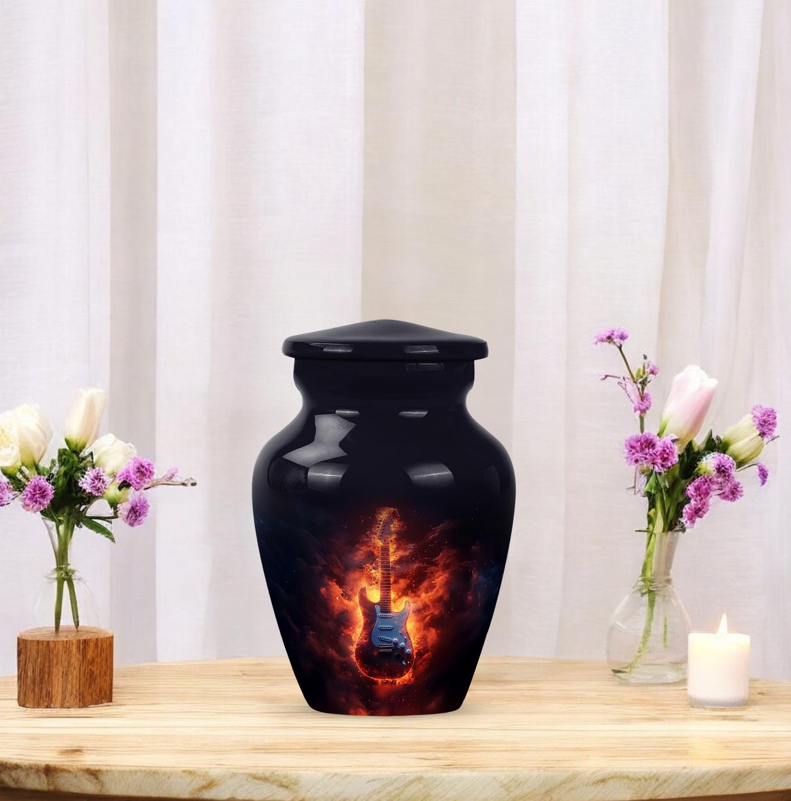 Urn 3Inch Set Of 4 for Ashes Guitar Guitar Themed Memorial Urns Black