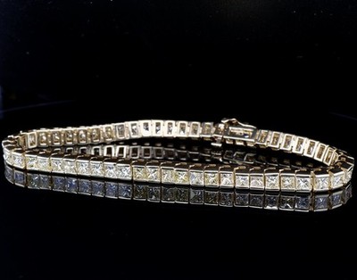 Vintage 7.28ct Princess Cut Diamond 14k Gold Tennis Bracelet 18.5cm Val $17005