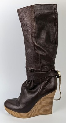 Vero Cuoio Women's Brown Genuine Leather Knee High Wedge Boots US8.5 EU39.5