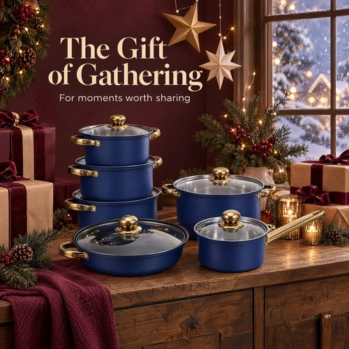 12pcs Cookware Set Pan & Pot Set Non Stick Saucepans Frying Pan Set for gift