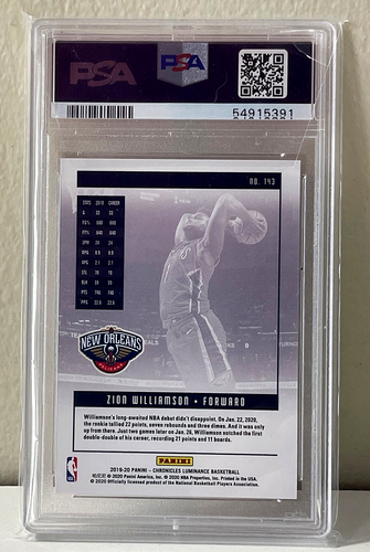 2019-20 Panini Chronicles Luminance #143 Zion Williamson RC PSA 9 MINT-(bin6317G - Picture 2 of 2