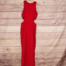 New! Fashion Nova Dress Womens M Red Maxi Bodycon Cutout High Neck Party Formal