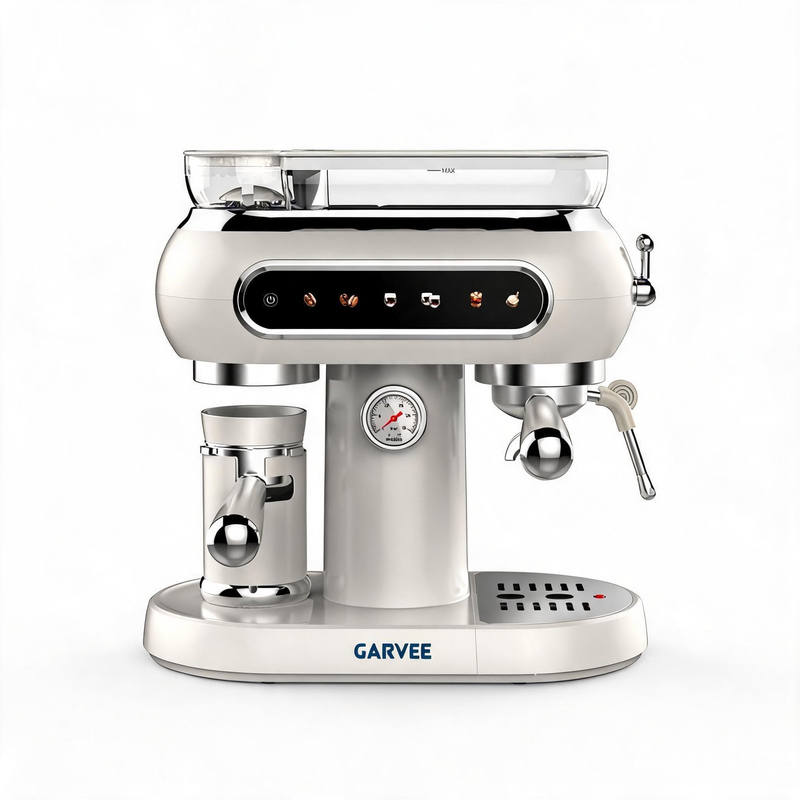 Espresso Machine, Bean Grinder & Steam Wand, Em6858, White, New