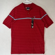 Chaps Mens Medium Red Striped Basic Short Sleeve Golf Pique Polo Shirt