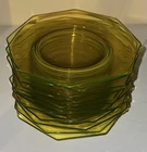 (10) Uranium Octagon Pattern Depression Glass 7” Plates
