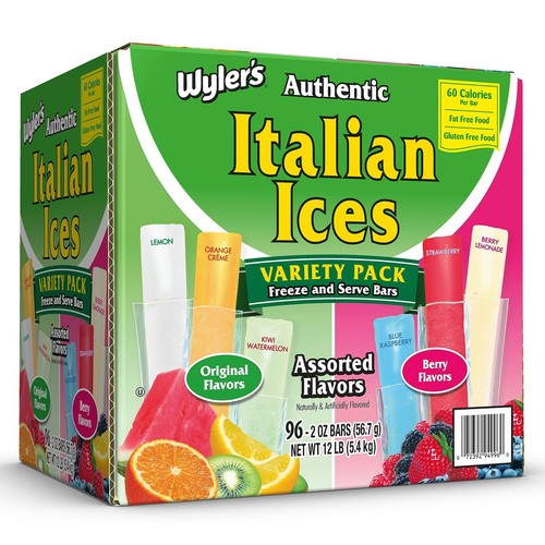 Wyler's Italian Ice Freezer Bars Assorted Flavors 96 Count 2 oz Fat Free