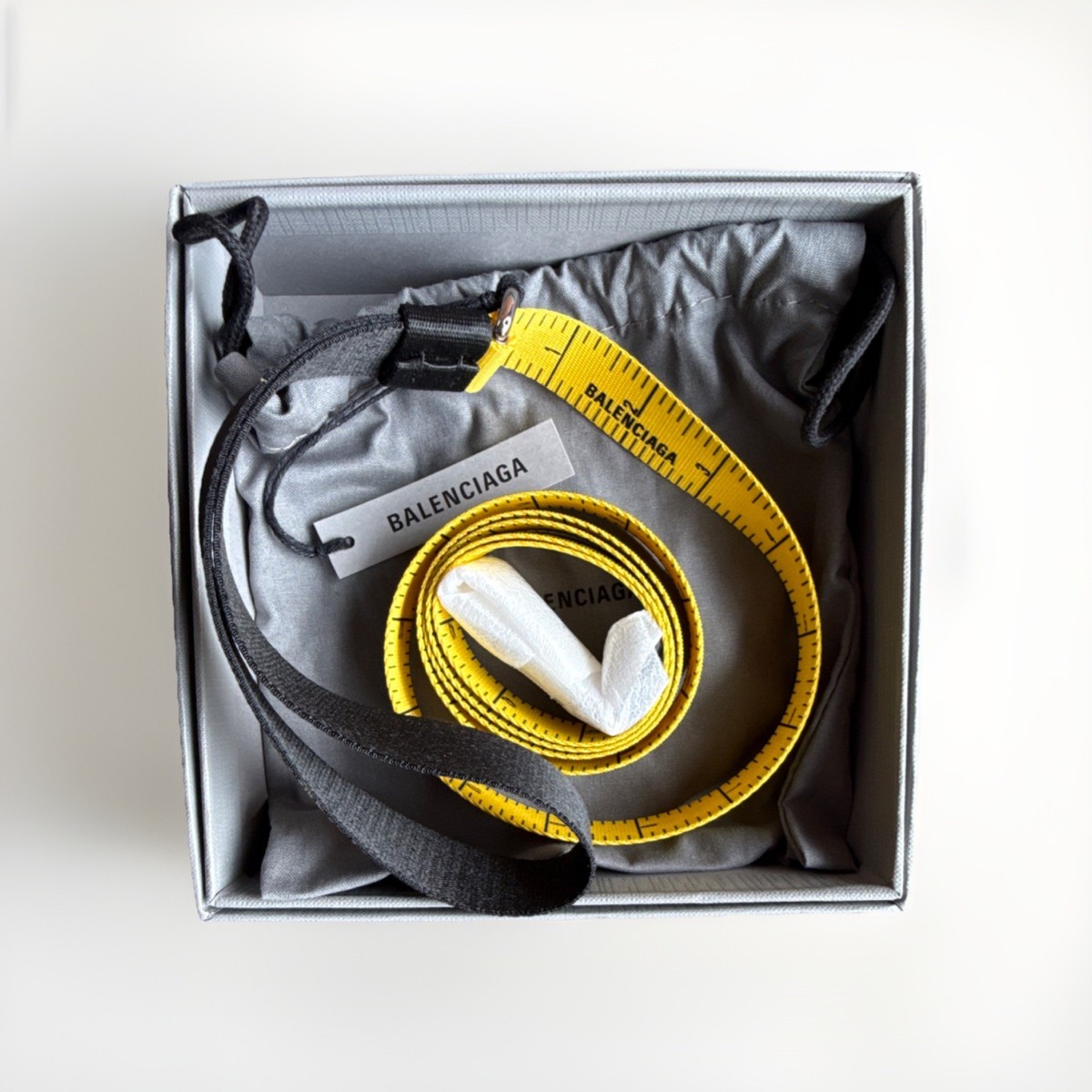 NEW Balenciaga Tape Measure Dog Leash Yellow Black Brass NWT + Box