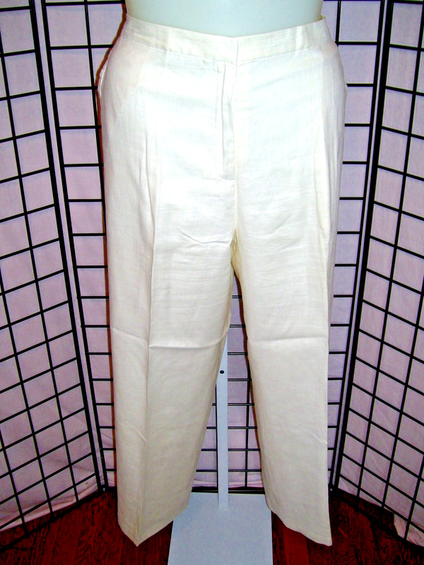 Eileen Fisher Woman White Cotton Straight Leg Pants, Plus sz 3X