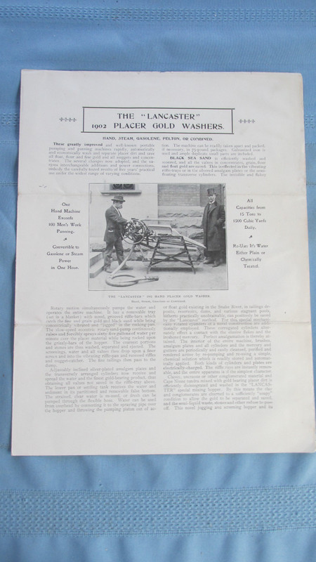 1902 Lancaster Placer Gold Washer Mine Equipment Brochure-Photos & Illustrated