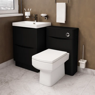 AQUA RODAS Floor Standing Black Bathroom Sink Vanity Unit Furniture Cabinet 2 Drawer 600mm