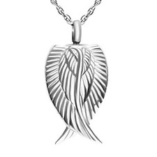 Angel Wing Cremation Necklace for Ashes Stainless Steel Urn Pendant Silver