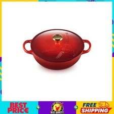 Le Creuset Eiffel Tower Signature Cocotte Cast Iron Cerise Red Gold Knob NWT 💥