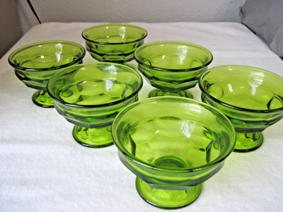 Set of 6 Vtg Viking Glass Georgian Honeycomb Green Sherbets Custard Dessert Cups