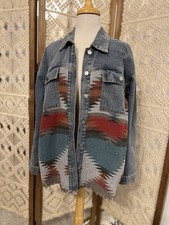 Vintage Denim Shacket with Aztec Southwestern Pattern Medium Oversized