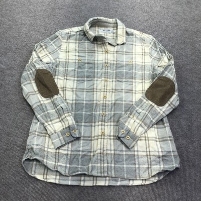 Guideboat Co Red Feather Flannels Shirt Mens XL Gray Plaid Elbow Patch Cotton