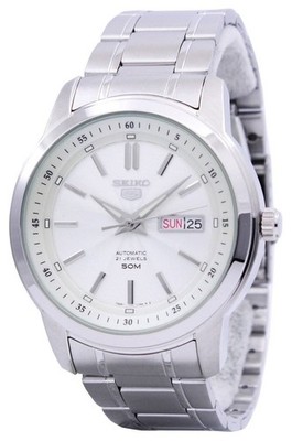 Seiko 5 Automatic 21 Jewels Weiß Zifferblatt Edelstahl SNKM83K1 50M Herrenuhr