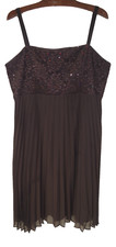 L - R M Richards 16 Formal Party DRESS Brown Lace  Rhinestone Accordion Pleats