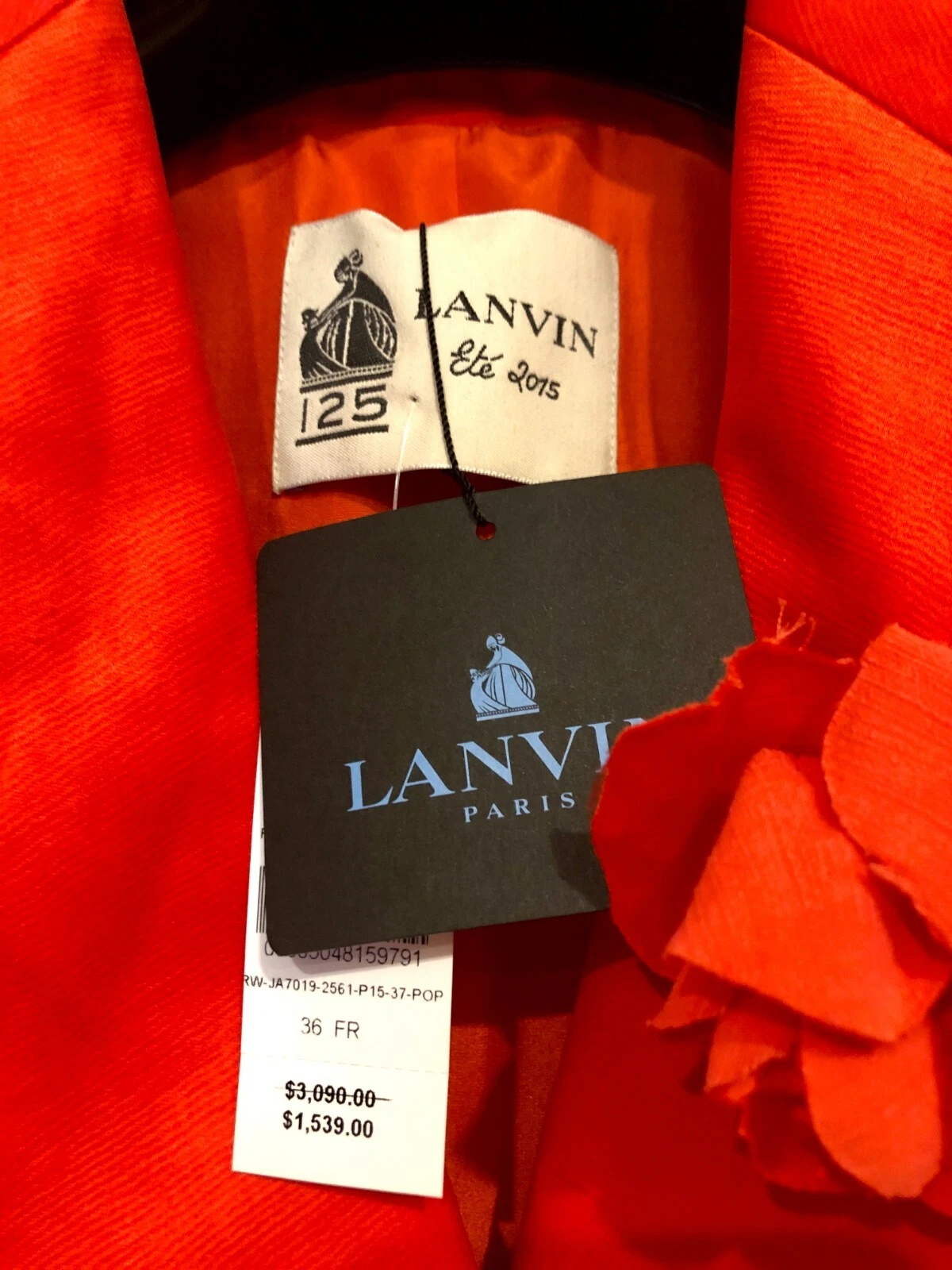 Giacca blazer LANVIN seta con rosetta FR 36 US 4 rosso $3090 Gucci nuova con etichette